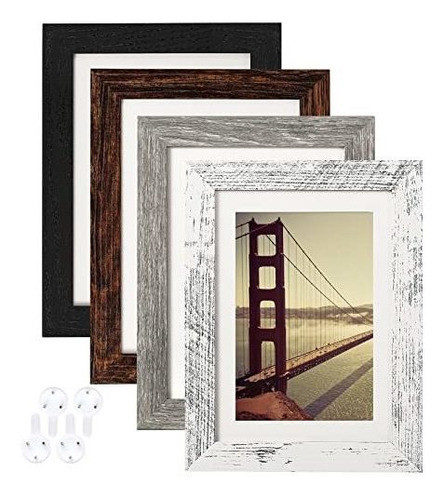 Juego De 4 Marcos De Fotos De 12.7 X 17.8 Cm Rustico Rural 0