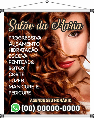 Banner Salão De Cabeleireiro 1m X 70cm Modelo Cachos Mod6 0