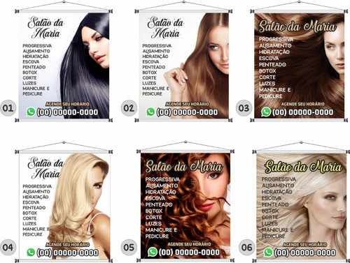 Banner Salão De Cabeleireiro 1m X 70cm Modelo Cachos Mod6 1