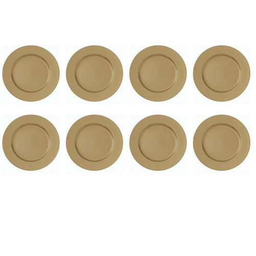 Kit 8 Sousplat Redondo Dourado Liso Polipropileno 33cm Mesa 0
