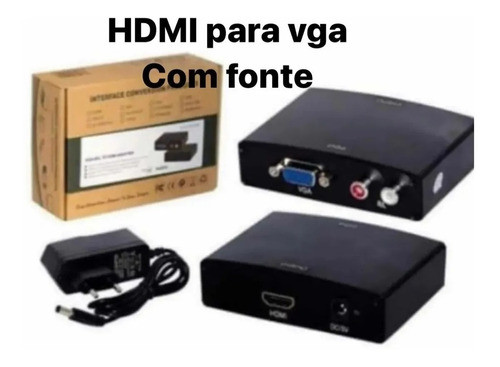 Conversor D Hdmi X Vga Com Audio Ativo Fonte+ Cabos Hdmi Vga 1