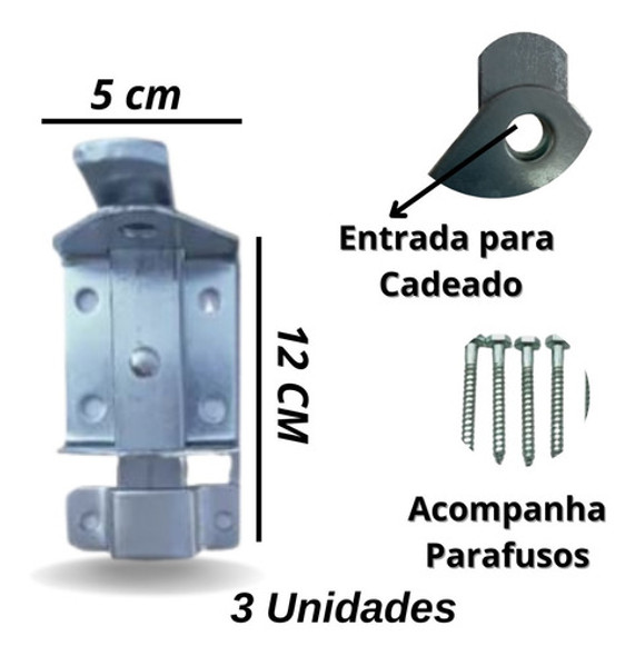 Kit C/3  Fecho Trinco Chato Mill P/ Cadeado N°4 ( 12 Cm) 1