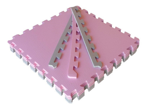Kit 6 Tatame Tapete Eva Rosa Claro E Cinza 50x50x1cm 10mm 1
