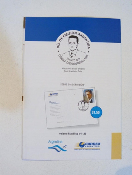 Volante Filatélico 1132.  2009 Año De Homenaje A Raúl Scalab 1
