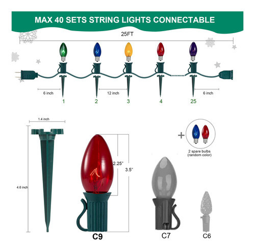 Luces De Camino De Navidad C9 De 25 Pies Con 27 Bombillas Mu 1