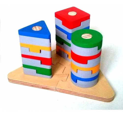 Torre De Encastre De Madera Geo 3d Gde Jgo Didactico+cartas 0