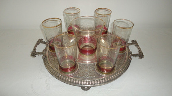 Fino Juego Vasos Y Hielera Antiguo Tallado Completo Vealo 0