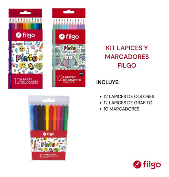 Kit Set Escolar 12 Lapices Colores/grafito 10 Marcadores 1