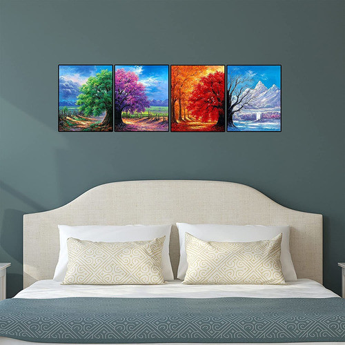 Kit Pintura Con Diamantes 4 Cuadros Estaciones Arbol 30x4... 1
