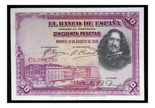 España 50 Pesetas 1928 Serie C Muy Bueno Pick 75b Velázquez 0