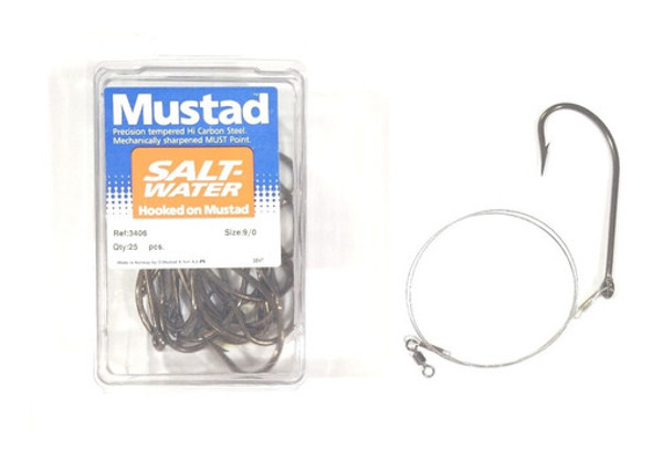 Anzuelo Con Leader Mustad Noruego 9/0 Dorado Surubi 0
