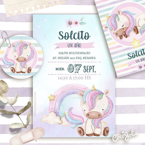 Kit Imprimible Unicornio Bebé Arcoiris Acuarela 0