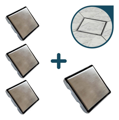 4 Ralo Oculto 10x10cm Inox Tampa Invisível Quadrado Banheiro 0