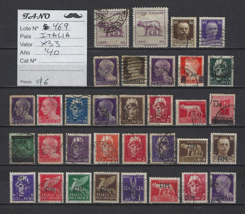 Lote469 Italia X 33 Estampillas Año 1933 Reino 1