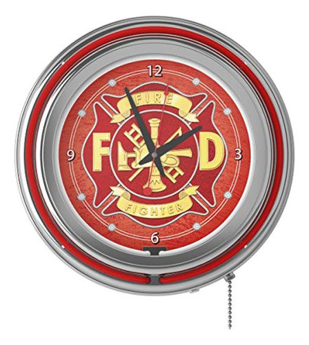 Bombero Cromado Doble Anillo Reloj De Neón 14 1