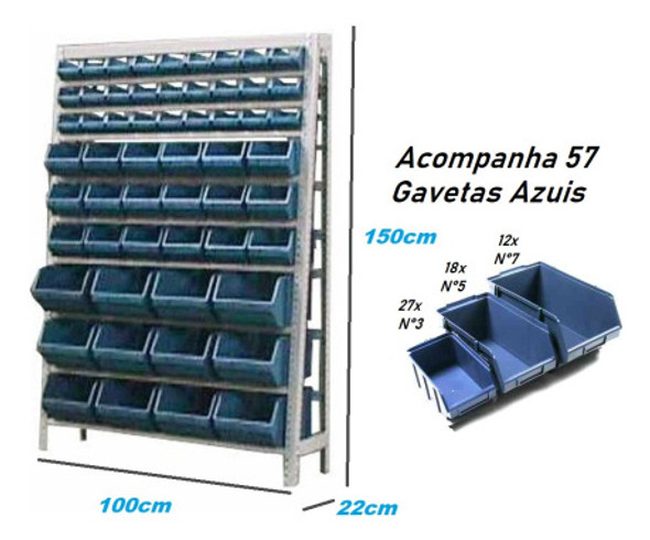 Kit Estante Gaveteiro Mista Com Estrutura E 57 Gavetas Azul 0