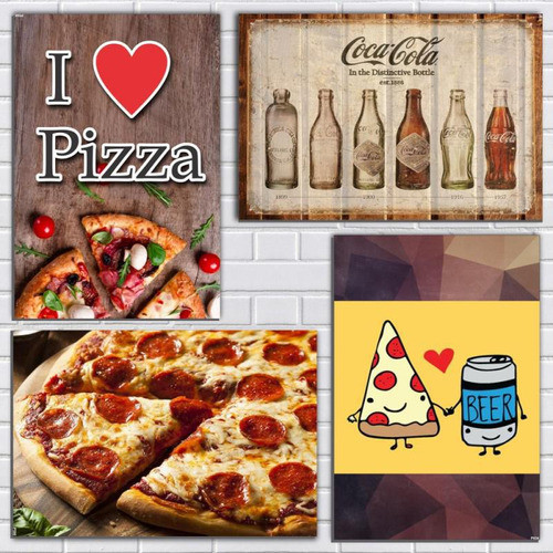 Kit Com 4 Placas Em Mdf Cozinha Pizza R+ Adesivos 1