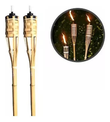 Kit 2 Tochas De Bambu Iluminação Decoração Festas 1,20cm 1