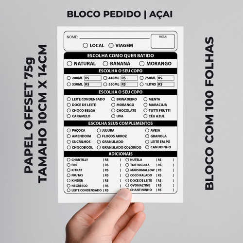 Talão, Bloco De Pedido Açai - Lanchonete - 100 Folhas 1