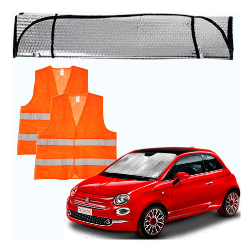 Parasol Auto Plegable Metalizado  + 2 Chalecos Reflectivos 0