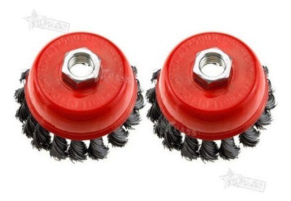 2 X 75mm Giro-nudo Tazón Taza 3  Ángulo Amoladora M14 Rosca- 1