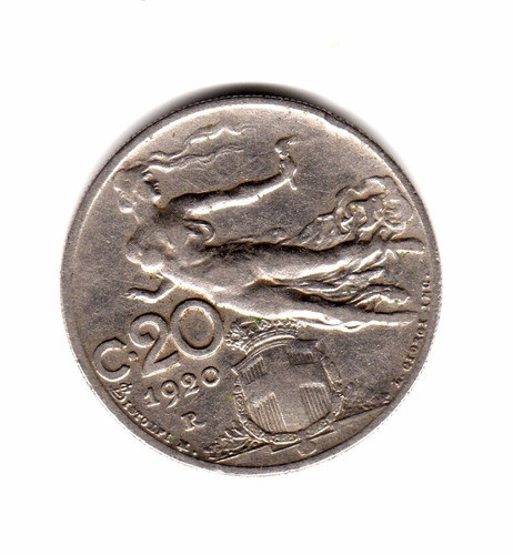 Moneda Italia Reino 20 Centesimi 1920 R Km#44 0