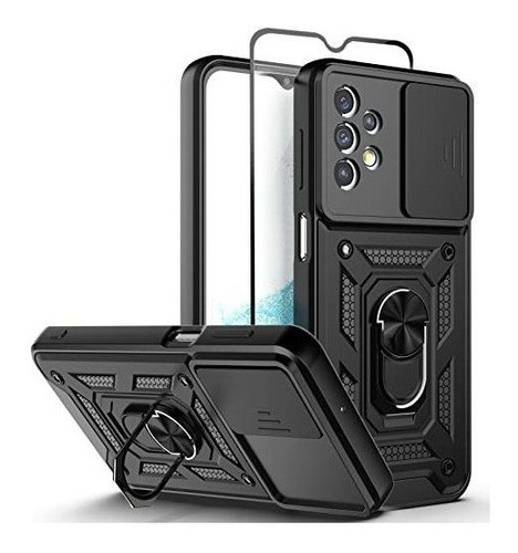 Funda Para Galaxy A23 5g Cubre Cam/anillo +vidrio Negro 0