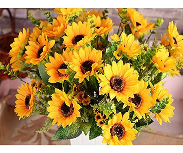 Ramo De Girasol Artificial Amyhomie 7 Flores Por Manojo 2 Ra 0