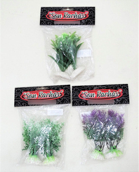 Planta Artificial Plastica Pecera 2 Unidades Con Base 10 Cm 1