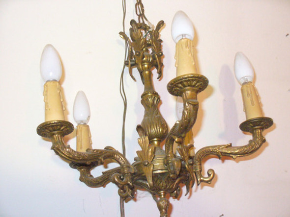 Antigua Araña De Bronce De 5 Brazos 0