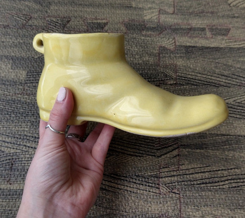 Antiguo Zapato Amarillo De Cerámica De Adorno Retro Vintage 1