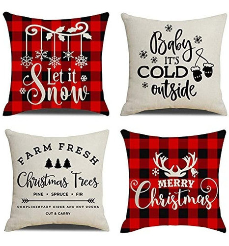 Kacopol Decoraciones Navideñas Fundas De Almohada Rojo Negro 0