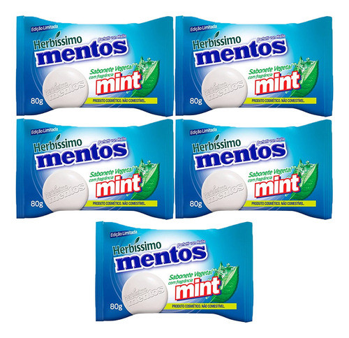 Kit 5 Sabonetes Vegetal Mentos Menta Mint Herbissimo 80g 0