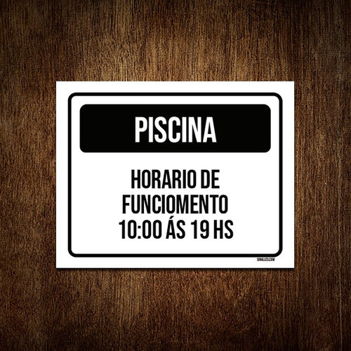 Kit 5 Placa Preta Piscina Horario Funcionamento 10 Às 19 0
