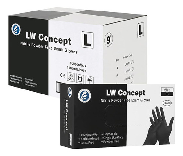Lw Concept Guantes De Examen De Nitrilo Médico Negro: Sin Lá 0
