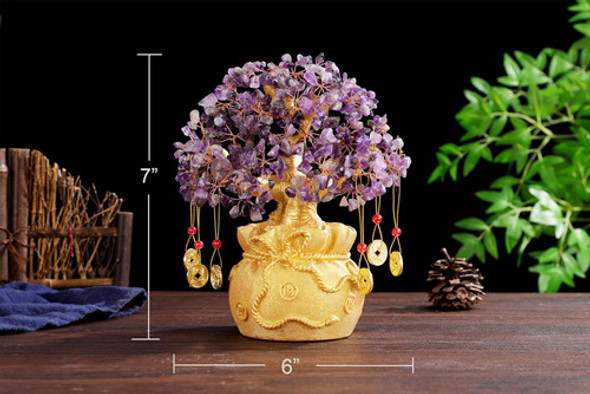 Árbol Dinero Cristal Morado Feng Shui Con Maceta Dragón, Que 1