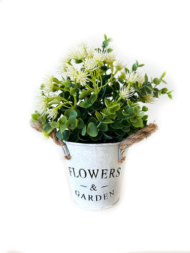 Maceta Vintage Con Eucalipto- Plantas Artificiles 15 X 25 Cm 0