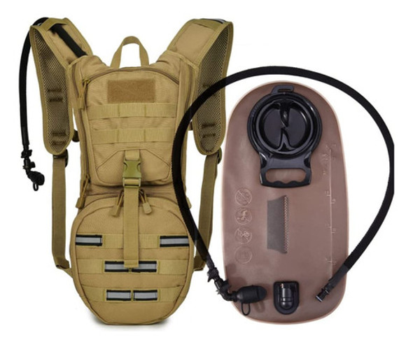 Mochila Senderismo Tactica Khaki + Pack Hidratacion 3l 0