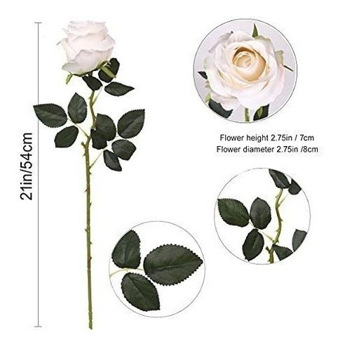 Rosas Artificiales De Seda Realistas 10u. Blancas Con Tallo 1