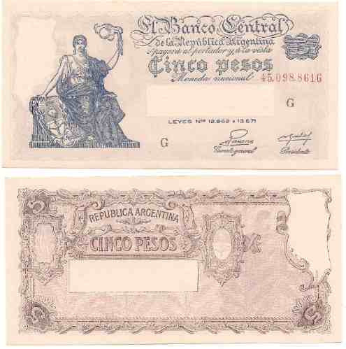 Billete 5 Pesos Progreso Numeros Rojos Bot 1865 Excelente 0