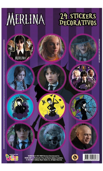 Stickers Merlina Addams X24u Deco Cumpleaños Cotillon 0