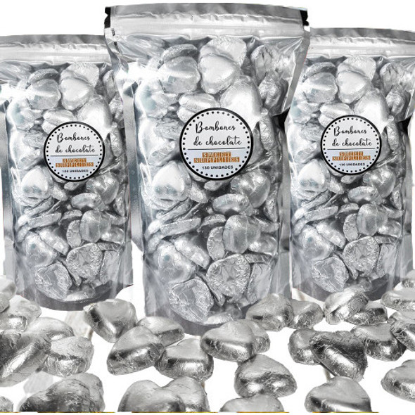 130 Bombones Chocolate Corazón Plateado Souvenir Candy Bar 1 130 Bombones Chocolate Corazón Plateado Souvenir Candy Bar 1