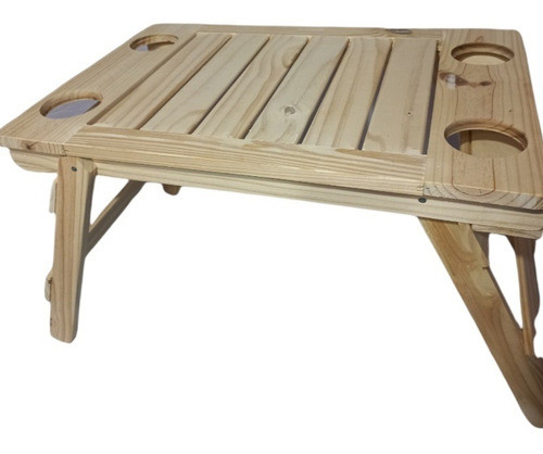 Mesa Plegable Camping Porta Vasos Madera 0