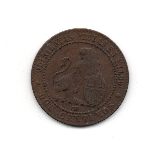 España Moneda 2 Centimos Año 1870 Km#661 Excelente 0