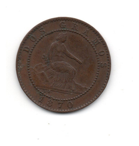 España Moneda 2 Centimos Año 1870 Km#661 Excelente 1