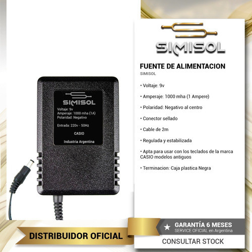 Fuente Transformador Para Teclados Casio Antiguos 9v 1a 1