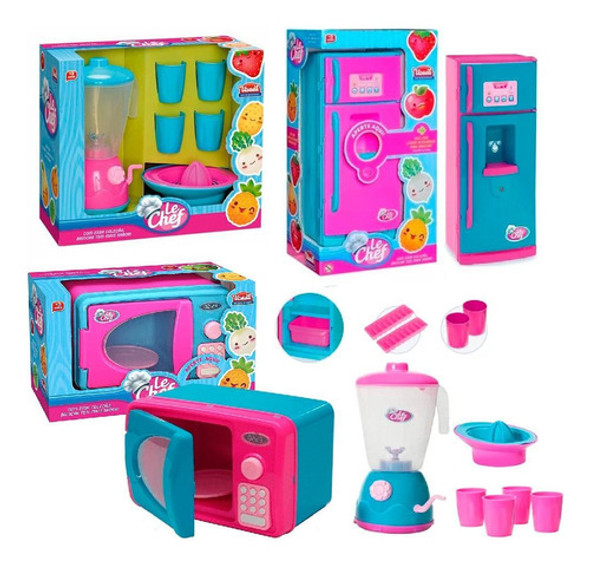 Kit Cozinha Infantil Com Geladeira E Micro-ondas - Rosa/azul 0