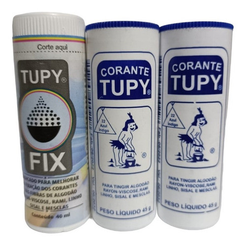 Kit 2 Corantes Azul Indigo Tintura 45g + 1 Fixador Tupy Fix 0