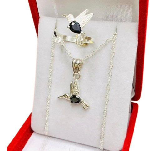 Conjunto Anillo Dije Colibri Con Piedra Ideal Regalo Kit 0 0