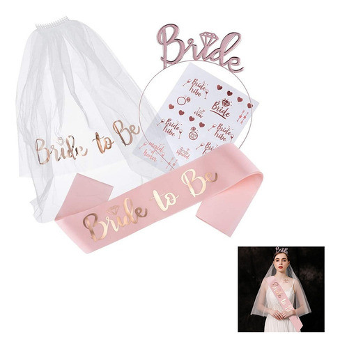 Kit Luxo 1 Tiara Bride 1 Véu 1 Faixa Bride To Be 1 Tatuagem 0